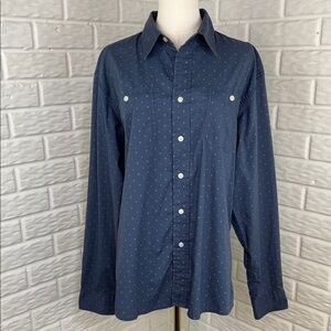 WRANGLER FLEX FOR COMFORT BUTTON UP BLUE PRINT LONG SLEEVE TOP WOMENS SZ LG